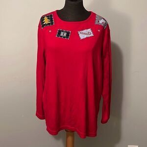 Boobie Brooks Women's Red Christmas Holiday Patches Top Long Sleeve 14W/16W
